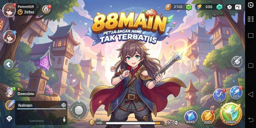 Screenshot utama 88MAIN menampilkan pertempuran karakter Anime yang mendebarkan.