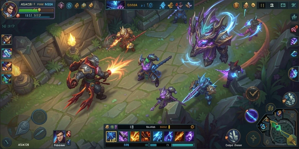 Tampilan gameplay ASIA128 yang menegangkan di arena MOBA.