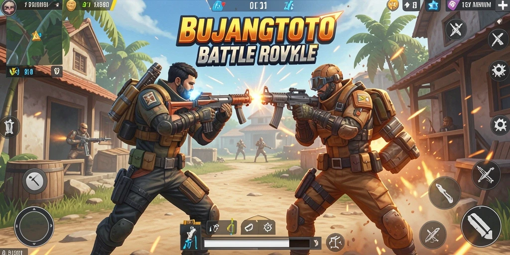 Tampilan seru dari gameplay BUJANGTOTO dalam pertarungan Battle Royale.