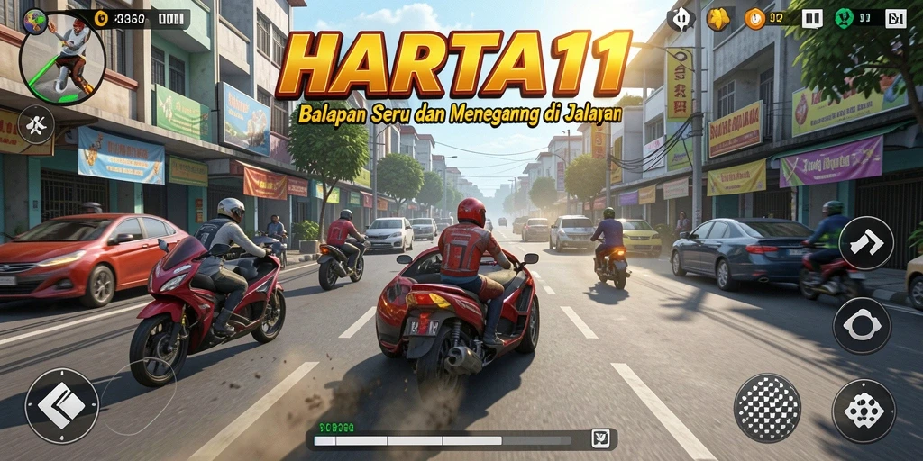 Tampilan gameplay HARTA11 yang penuh aksi dan kecepatan.