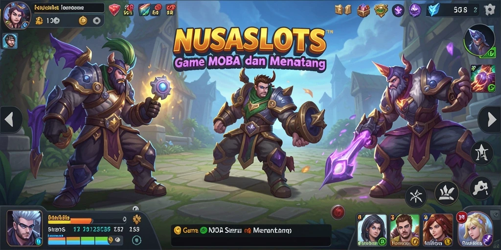 Screenshot gameplay NUSASLOTS menampilkan karakter yang sedang bertarung di medan perang.