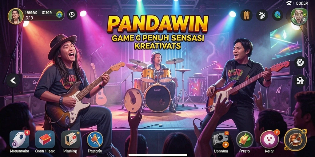 Tampilan screenshot utama PANDAWIN menunjukkan pemain menikmati gameplay musik yang interaktif.