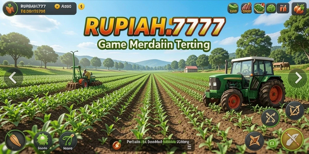 Tampilan gameplay menarik dari RUPIAH777 yang menampilkan ladang dan tanaman.